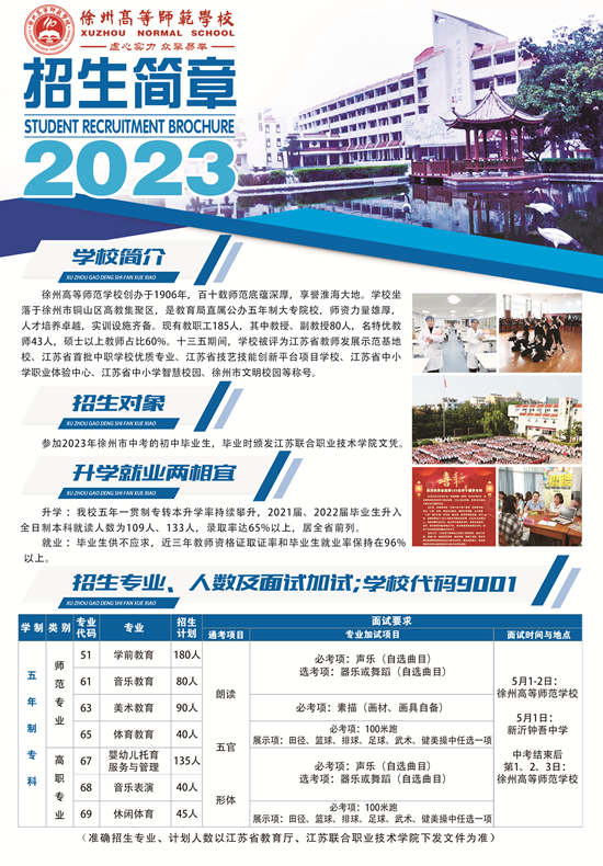 徐州高等师范学校2023年招生简章